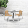 23.5'' Square Aluminum Indoor-Outdoor Table Set with 2 Beige Rattan Chairs - Flash Furniture