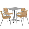 23.5'' Square Aluminum Indoor-Outdoor Table Set with 4 Beige Rattan Chairs - Flash Furniture