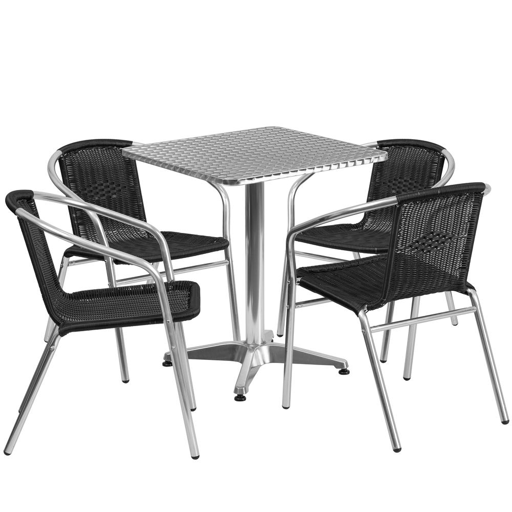 23.5'' Square Aluminum Indoor-Outdoor Table Set with 4 Black Rattan Chairs - Flash Furniture