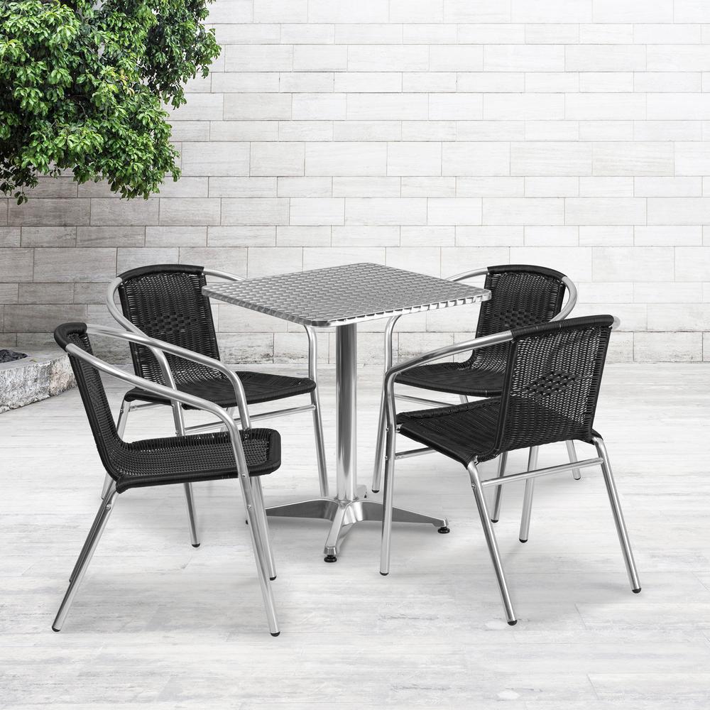 23.5'' Square Aluminum Indoor-Outdoor Table Set with 4 Black Rattan Chairs - Flash Furniture