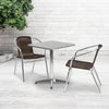 23.5'' Square Aluminum Indoor-Outdoor Table Set with 2 Dark Brown Rattan Chairs - Flash Furniture