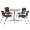 23.5'' Square Aluminum Indoor-Outdoor Table Set with 4 Dark Brown Rattan Chairs - Flash Furniture