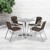 23.5'' Square Aluminum Indoor-Outdoor Table Set with 4 Dark Brown Rattan Chairs - Flash Furniture