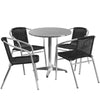 27.5'' Round Aluminum Indoor-Outdoor Table Set with 4 Black Rattan Chairs - Flash Furniture