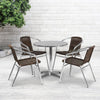 27.5'' Round Aluminum Indoor-Outdoor Table Set with 4 Dark Brown Rattan Chairs - Flash Furniture