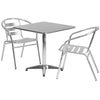 27.5'' Square Aluminum Indoor-Outdoor Table Set with 2 Slat Back Chairs - Flash Furniture