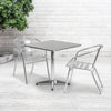 27.5'' Square Aluminum Indoor-Outdoor Table Set with 2 Slat Back Chairs - Flash Furniture