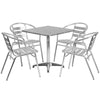 27.5'' Square Aluminum Indoor-Outdoor Table Set with 4 Slat Back Chairs - Flash Furniture