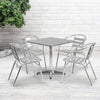 27.5'' Square Aluminum Indoor-Outdoor Table Set with 4 Slat Back Chairs - Flash Furniture