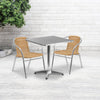 27.5'' Square Aluminum Indoor-Outdoor Table Set with 2 Beige Rattan Chairs - Flash Furniture