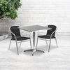 27.5'' Square Aluminum Indoor-Outdoor Table Set with 2 Black Rattan Chairs - Flash Furniture