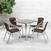 27.5'' Square Aluminum Indoor-Outdoor Table Set with 4 Dark Brown Rattan Chairs - Flash Furniture