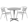 31.5'' Round Aluminum Indoor-Outdoor Table Set with 2 Slat Back Chairs - Flash Furniture