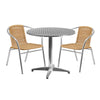 31.5'' Round Aluminum Indoor-Outdoor Table Set with 2 Beige Rattan Chairs - Flash Furniture