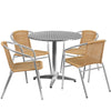 31.5'' Round Aluminum Indoor-Outdoor Table Set with 4 Beige Rattan Chairs - Flash Furniture