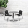 31.5'' Round Aluminum Indoor-Outdoor Table Set with 2 Black Rattan Chairs - Flash Furniture