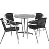 31.5'' Round Aluminum Indoor-Outdoor Table Set with 4 Black Rattan Chairs - Flash Furniture