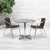 31.5'' Round Aluminum Indoor-Outdoor Table Set with 2 Dark Brown Rattan Chairs - Flash Furniture