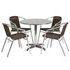 31.5'' Round Aluminum Indoor-Outdoor Table Set with 4 Dark Brown Rattan Chairs - Flash Furniture