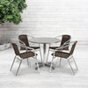 31.5'' Round Aluminum Indoor-Outdoor Table Set with 4 Dark Brown Rattan Chairs - Flash Furniture