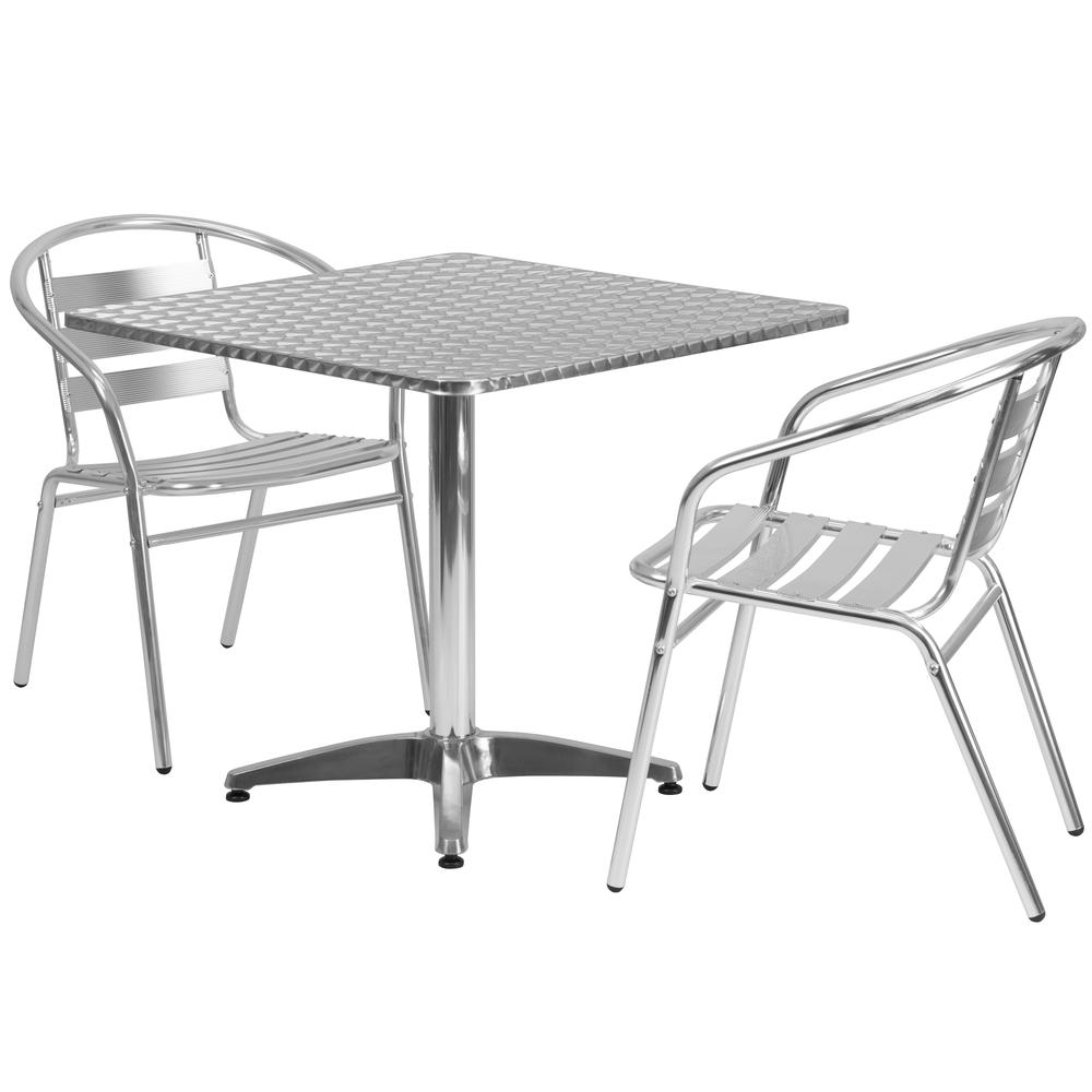 31.5'' Square Aluminum Indoor-Outdoor Table Set with 2 Slat Back Chairs - Flash Furniture