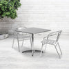 31.5'' Square Aluminum Indoor-Outdoor Table Set with 2 Slat Back Chairs - Flash Furniture