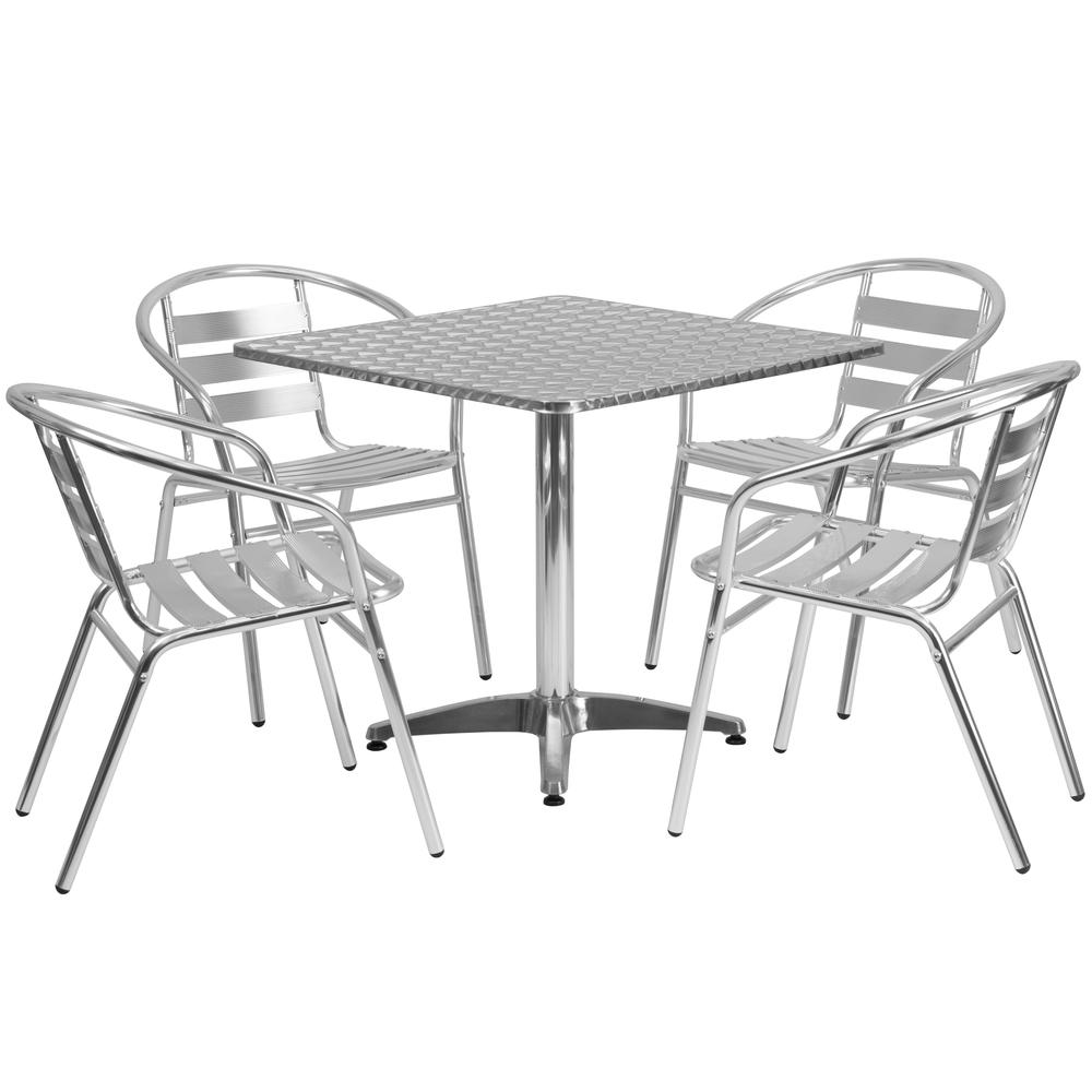 31.5'' Square Aluminum Indoor-Outdoor Table Set with 4 Slat Back Chairs - Flash Furniture