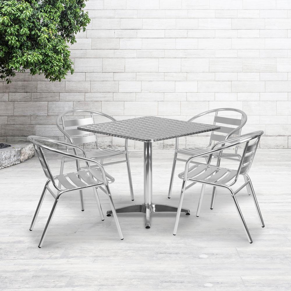 31.5'' Square Aluminum Indoor-Outdoor Table Set with 4 Slat Back Chairs - Flash Furniture