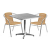 31.5'' Square Aluminum Indoor-Outdoor Table Set with 2 Beige Rattan Chairs - Flash Furniture