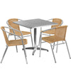 31.5'' Square Aluminum Indoor-Outdoor Table Set with 4 Beige Rattan Chairs - Flash Furniture