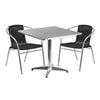 31.5'' Square Aluminum Indoor-Outdoor Table Set with 2 Black Rattan Chairs - Flash Furniture