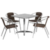 31.5'' Square Aluminum Indoor-Outdoor Table Set with 4 Dark Brown Rattan Chairs - Flash Furniture