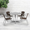 31.5'' Square Aluminum Indoor-Outdoor Table Set with 4 Dark Brown Rattan Chairs - Flash Furniture