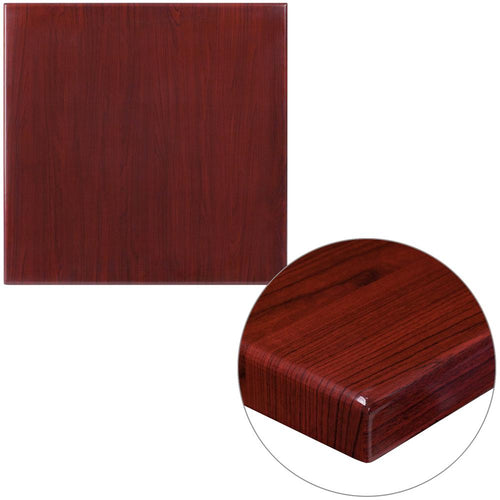 24'' Square High-Gloss Mahogany Resin Table Top with 2'' Thick Drop-Lip - Flash Furniture