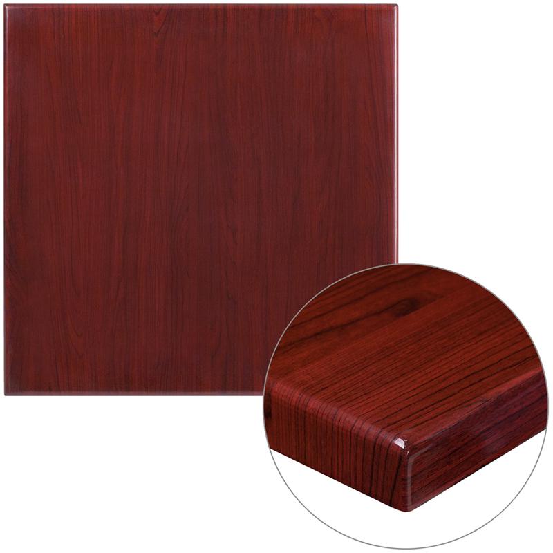 30'' Square High-Gloss Mahogany Resin Table Top with 2'' Thick Drop-Lip - Flash Furniture
