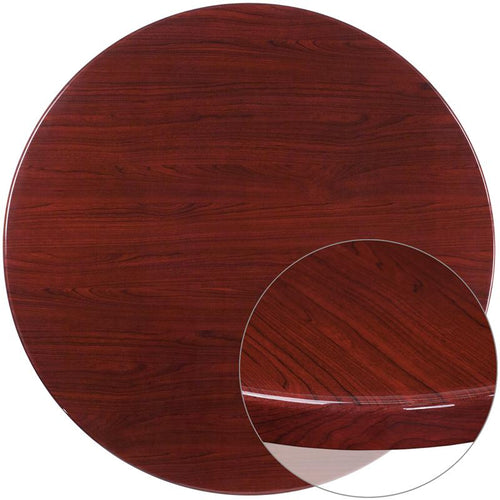 48'' Round High-Gloss Mahogany Resin Table Top with 2'' Thick Drop-Lip - Flash Furniture