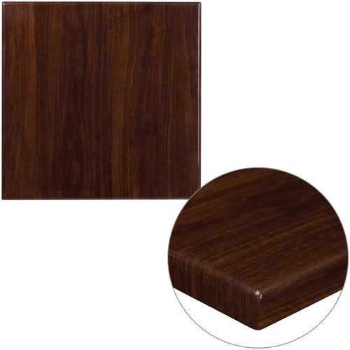 24'' Square High-Gloss Walnut Resin Table Top with 2'' Thick Drop-Lip - Flash Furniture
