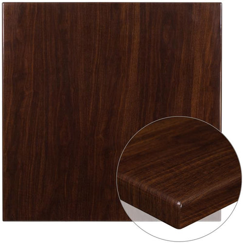 36'' Square High-Gloss Walnut Resin Table Top with 2'' Thick Drop-Lip - Flash Furniture