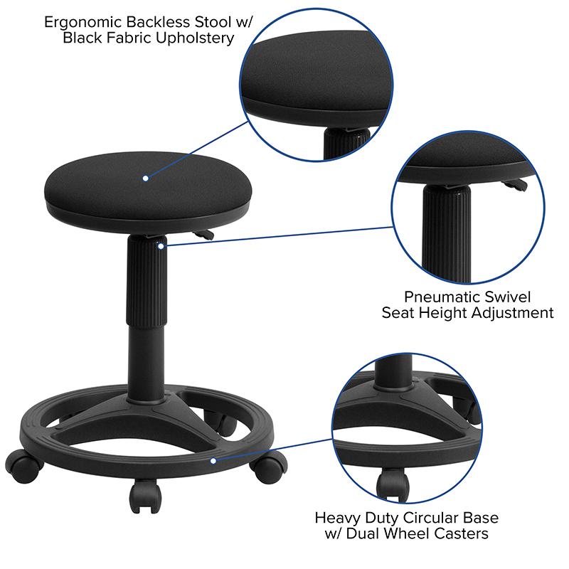Black Ergonomic Stool with Foot Ring - Flash Furniture