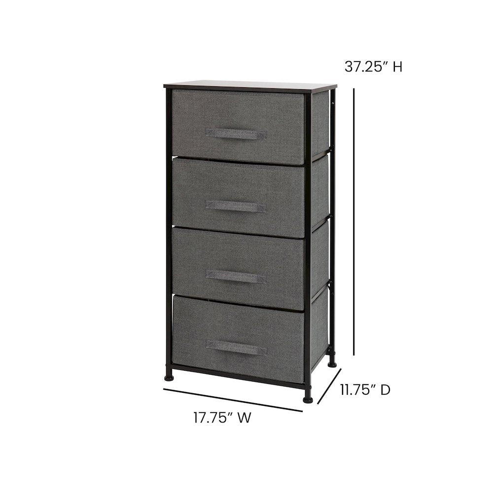 4 Drawer Wood Top BlackFrame Vertical Storage Dresser with Dark Gray Drawers - Flash Furniture