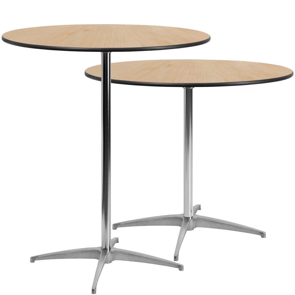 36'' Round Wood Cocktail Table with 30'' and 42'' Columns - Flash Furniture