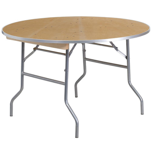 4-Foot Round HEAVY DUTY Birchwood Folding Banquet Table with METAL Edges - Flash Furniture