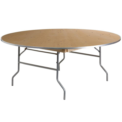 6-Foot Round HEAVY DUTY Birchwood Folding Banquet Table with METAL Edges - Flash Furniture