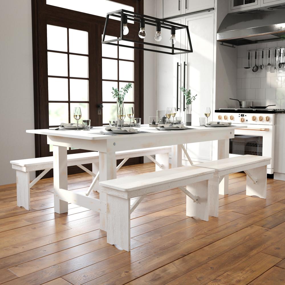 7' x 40'' Farm Style Dining Table with X-Legs for Commercial and Residential Use - Flash Furniture