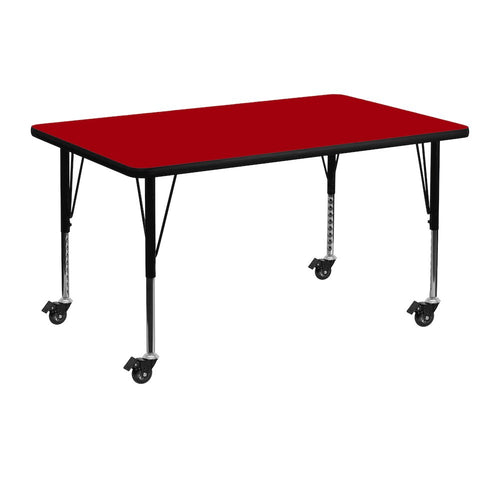 Mobile 30''W x 48''L Red Thermal Activity Table - Height Adjustable Short Legs - Flash Furniture
