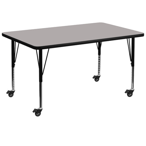 Mobile 36''W x 72''L Grey HP Activity Table - Height Adjustable Short Legs - Flash Furniture