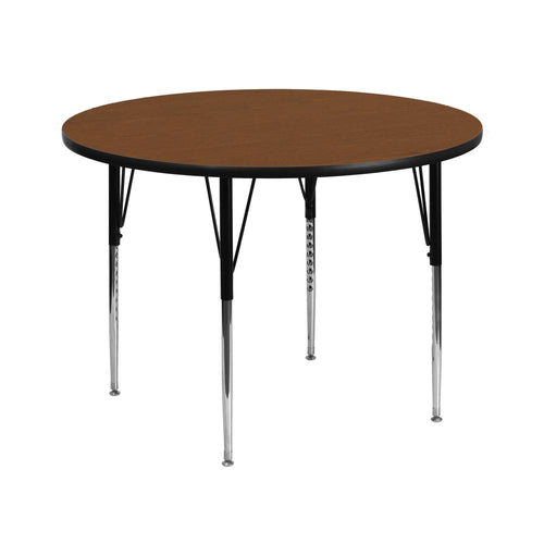 42'' Round Oak HP Laminate Activity Table - Standard Height Adjustable Legs - Flash Furniture