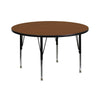 42'' Round Oak HP Laminate Activity Table - Height Adjustable Short Legs - Flash Furniture