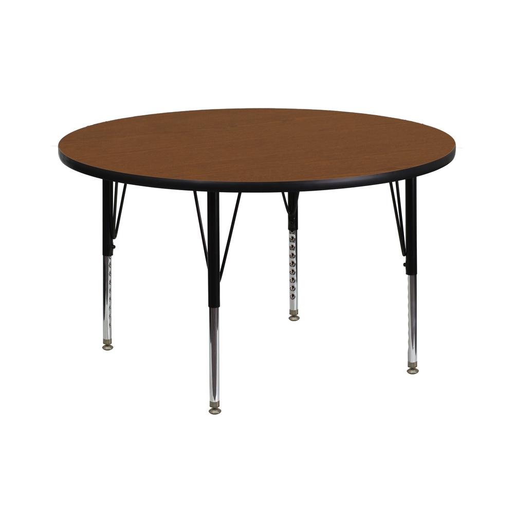 42'' Round Oak HP Laminate Activity Table - Height Adjustable Short Legs - Flash Furniture