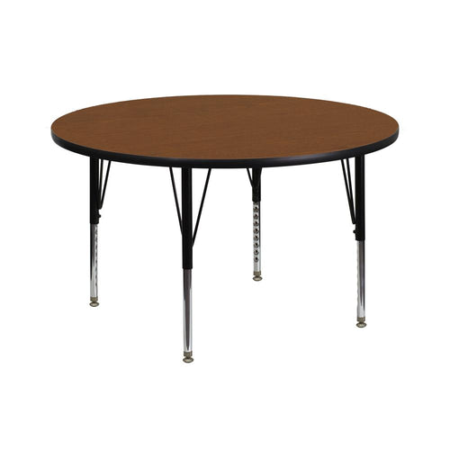 42'' Round Oak HP Laminate Activity Table - Height Adjustable Short Legs - Flash Furniture
